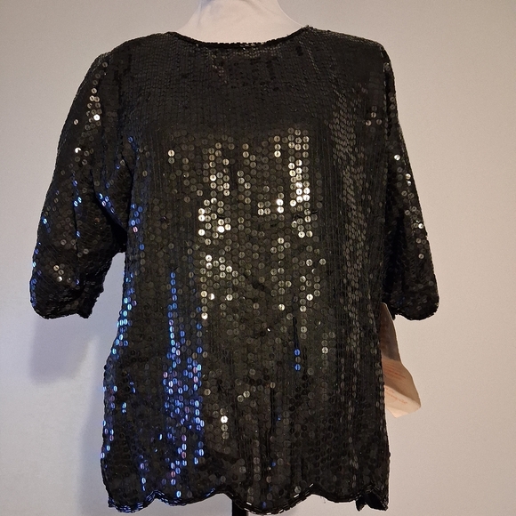 Vintage Black Sequin Women's Top Size 16 - Picture 12 of 13
